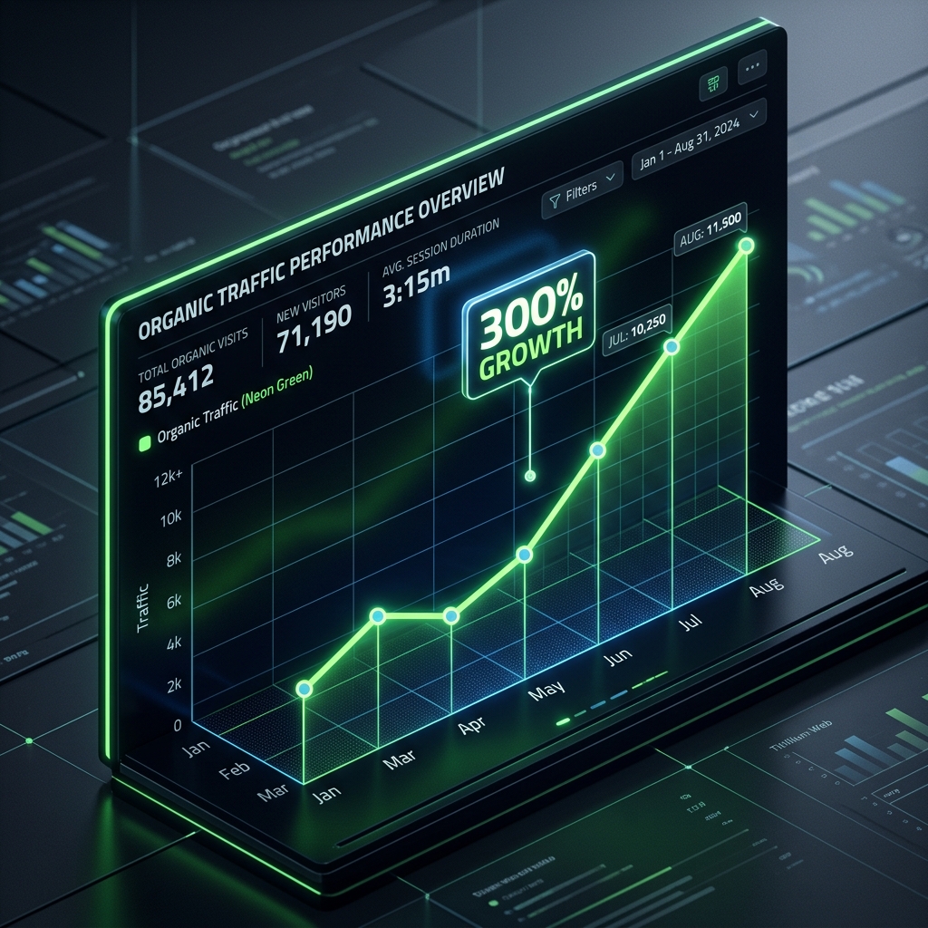 Analytics chart showing 300% organic traffic growth